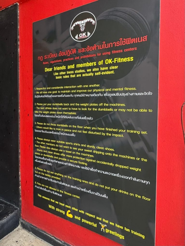O2K Fitness Gym Koh Samui rules